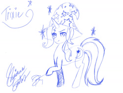 Size: 1280x960 | Tagged: safe, artist:shaiannsantos, derpibooru import, trixie, pony, unicorn, female, mare, monochrome, sketch, solo