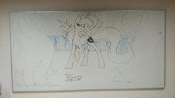 Size: 1280x720 | Tagged: safe, artist:ho7y5hoxx, princess luna, alicorn, pony, monochrome, solo, whiteboard