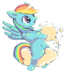 Size: 425x433 | Tagged: safe, artist:usappy-barkhaward, rainbow dash, pegasus, pony, cloud, female, riding, solo