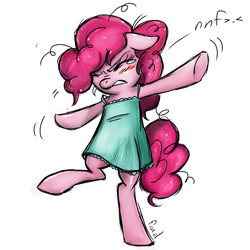Size: 1000x1000 | Tagged: safe, artist:fiarel, pinkie pie, pony, bipedal, clothes, colored, eyes closed, morning ponies, nightgown, solo