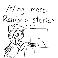 Size: 697x699 | Tagged: safe, artist:visiti, derpibooru import, rainbow dash, pegasus, pony, computer, monochrome, rainbro, shitposting, sketch, solo