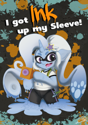 Size: 2483x3533 | Tagged: safe, artist:lima-hibiki, derpibooru import, trixie, pony, squid, unicorn, crossover, ink, inkling, melting, nintendo, splatoon, splattershot jr.