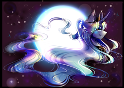 Size: 4092x2893 | Tagged: safe, artist:minamikoboyasy, princess luna, alicorn, pony, fangs, moon, smiling, solo