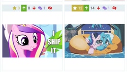 Size: 1144x655 | Tagged: safe, derpibooru import, princess cadance, starlight glimmer, trixie, alicorn, pony, road to friendship, derpibooru, juxtaposition, juxtaposition win, meme, meta