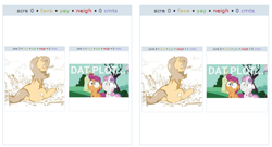 Size: 530x286 | Tagged: safe, artist:cold-blooded-twilight, artist:slavedemorto, apple bloom, scootaloo, sweetie belle, oc, oc:backy, cutie mark crusaders, exploitable meme, juxtaposition, juxtaposition win, juxtaposition winception, meme, shitposting