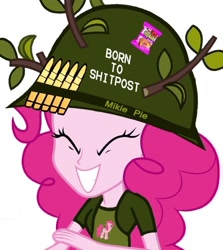 Size: 510x572 | Tagged: safe, pinkie pie, equestria girls, /s4s/, born to x, doge, full metal jacket, helmet, mikie pie, military, military uniform, shitposting, solo, topkek, vulgar, war