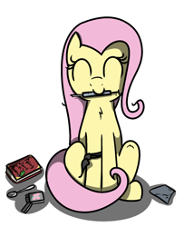 Size: 1300x1600 | Tagged: safe, artist:kippzu, derpibooru import, fluttershy, oc, oc:anon, pegasus, pony, cute, drawthread, drugs, female, heroin, mare, mouth hold, shitposting, shyabetes, sitting, solo, syringe, this will end in tears
