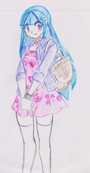 Size: 1366x2634 | Tagged: safe, artist:orochivanus, sonata dusk, equestria girls, blushing, clothes, dress, jacket, socks, solo, thigh highs, traditional art