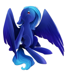 Size: 1100x1257 | Tagged: safe, artist:skyeypony, princess luna, alicorn, pony, female, looking up, mare, s1 luna, simple background, sitting, solo, spread wings, transparent background, wings, younger