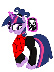 Size: 720x960 | Tagged: safe, artist:lorettafox, derpibooru import, discord, twilight sparkle, beetlejuice, lydia deetz, parody