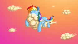 Size: 1920x1080 | Tagged: safe, artist:poniker, rainbow dash, pegasus, pony, blue coat, cloud, cloudy, female, mare, multicolored mane, solo