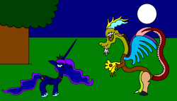 Size: 1441x822 | Tagged: safe, artist:killerbug2357, discord, princess luna, alicorn, pony, 1000 hours in ms paint, ms paint