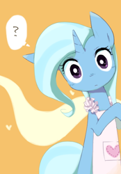 Size: 358x515 | Tagged: safe, artist:30clock, derpibooru import, trixie, pony, unicorn, apron, clothes, cute, diatrixes, female, looking at you, mare, question mark, solo