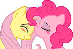 Size: 2670x1792 | Tagged: safe, artist:kennyklent, fluttershy, pinkie pie, earth pony, pegasus, pony, blushing, female, flutterpie, forehead kiss, kissing, lesbian, shipping