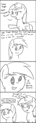 Size: 2178x7290 | Tagged: safe, artist:sykobelle, derpy hooves, lyra heartstrings, pegasus, pony, unicorn, black and white, comic, damage control, dialogue, female, grayscale, mare, monochrome, shitposting, simple background, vulgar, white background