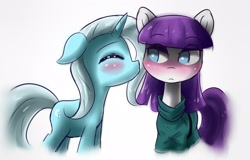 Size: 2500x1600 | Tagged: safe, artist:eljapones096, derpibooru import, maud pie, trixie, pony, unicorn, blushing, female, lesbian, mare, mauxie, shipping