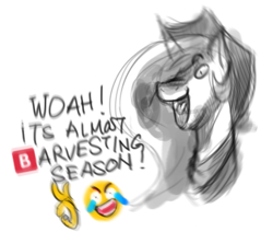 Size: 515x437 | Tagged: safe, artist:askbestprincessluna, artist:bigrigs, derpibooru import, applejack, earth pony, pony, apple, cowboy hat, emoji, food, harvesting season, hat, meme, ok hand sign, shitposting, solo, stetson, woah, 🅱