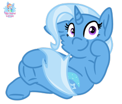 Size: 1462x1248 | Tagged: safe, artist:rainbow eevee, derpibooru import, trixie, crossed legs, cute, cutie mark, female, looking at you, simple background, sitting, solo, transparent background