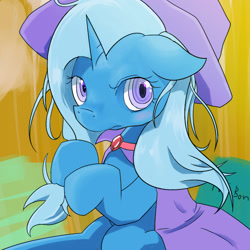 Size: 800x800 | Tagged: safe, artist:apyorehe, derpibooru import, trixie, pony, unicorn, blushing, female, looking at you, mare, pixiv, solo