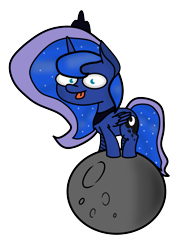 Size: 985x1332 | Tagged: safe, artist:twittershy, princess luna, alicorn, pony, moon, simple background, solo, tangible heavenly object, tongue out, transparent background