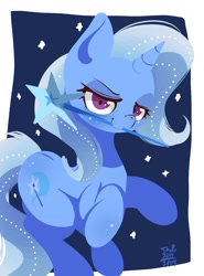 Size: 994x1345 | Tagged: safe, artist:tohupo, derpibooru import, trixie, pony, unicorn, female, mare, mouth hold, smiling, solo, wand