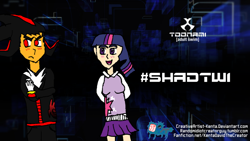 Size: 1024x576 | Tagged: safe, artist:creativeartist-kenta, twilight sparkle, human, troll, crossover, crossover shipping, female, forced meme, humanized, interspecies, love, male, meme, obvious troll, shadow the hedgehog, shadtwi, shipping, shitposting, sonic the hedgehog (series), spam, straight, suspended, toonami, trolling, wallpaper