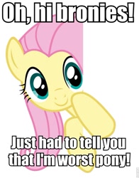 Size: 675x863 | Tagged: safe, derpibooru import, fluttershy, pegasus, pony, background pony strikes again, blatant lies, downvote bait, drama bait, image macro, mouthpiece, obvious troll, op is a cuck, op is trying to start shit, roflbot, shitposting, solo, why, worst pony