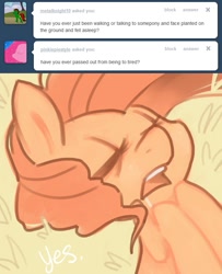 Size: 651x800 | Tagged: dead source, safe, artist:dhui, pinkie pie, earth pony, pony, ask tired pie, sleeping, tumblr