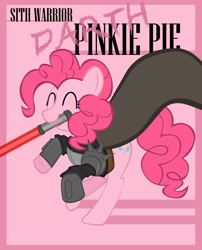 Size: 2008x2480 | Tagged: safe, artist:bouxn, pinkie pie, earth pony, pony, clothes, costume, crossover, eyes closed, high res, mouth hold, solo, star wars, weapon