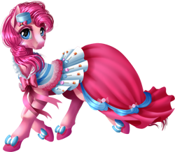 Size: 1300x1136 | Tagged: safe, artist:kittehkatbar, pinkie pie, earth pony, pony, clothes, dress, gala dress, simple background, solo, transparent background