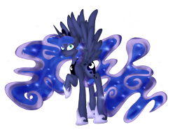 Size: 2048x1536 | Tagged: safe, artist:frozenlightssketches, princess luna, alicorn, pony, raised hoof, simple background, solo, spread wings, transparent background