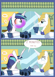 Size: 1069x1486 | Tagged: safe, artist:edowaado, edit, prince blueblood, shining armor, pony, unicorn, exploitable meme, meme, wat