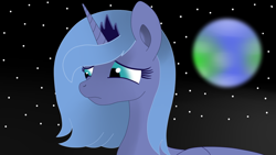 Size: 1280x720 | Tagged: safe, artist:willysalas, princess luna, alicorn, pony, earth, s1 luna, sad, solo, stars