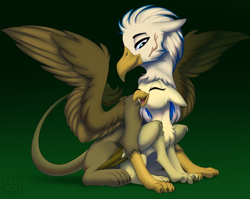 Size: 4828x3843 | Tagged: safe, artist:airfly-pony, derpibooru import, oc, oc only, oc:andreas hollows, oc:shatara neproyic, griffon, cheek fluff, chest fluff, cute, griffon oc, ocbetes, scar, sitting