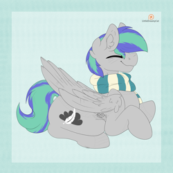 Size: 3000x3000 | Tagged: safe, artist:littledreamycat, oc, oc only, oc:storm feather, pegasus, pony, clothes, happy, patreon, patreon logo, scarf, smiling, solo