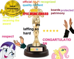 Size: 720x576 | Tagged: safe, derpibooru import, fluttershy, rarity, pegasus, pony, unicorn, /mlp/, 1000 hours in ms paint, award, clapping, high five, oscar, shitposting