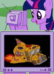 Size: 563x771 | Tagged: safe, derpibooru import, twilight sparkle, pony, bus, exploitable meme, magic school bus, meme, school bus, tv meme