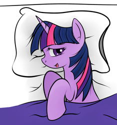 Size: 1197x1280 | Tagged: safe, artist:grumblepluck, derpibooru import, twilight sparkle, pony, bed, female, mare, morning ponies, pillow, solo