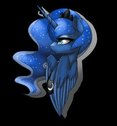 Size: 1263x1360 | Tagged: safe, artist:calyartist, princess luna, alicorn, pony, bust, colored pupils, female, folded wings, horn, jewelry, mare, portrait, profile, regalia, solo, tiara, wings