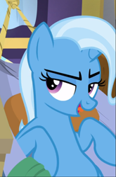 Size: 575x872 | Tagged: safe, derpibooru import, screencap, trixie, pony, unicorn, road to friendship, cropped, female, lidded eyes, lying on bed, solo