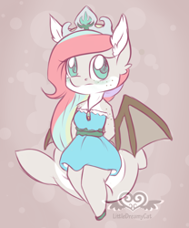 Size: 1024x1229 | Tagged: safe, artist:littledreamycat, oc, oc:bubble torch, anthro, bat pony, chibi, clothes, cute, dress, orcapony