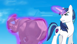 Size: 1024x590 | Tagged: safe, shining armor, pony, rhinoceros, unicorn, carl and frank, crossover, ice age, magic, male, stallion