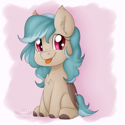 Size: 1024x1024 | Tagged: safe, artist:littledreamycat, oc, oc only, oc:midnight spark, bat pony, chest fluff, chibi, cute, solo, tongue out