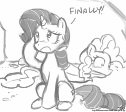 Size: 800x711 | Tagged: safe, artist:johnjoseco, pinkie pie, rarity, earth pony, pony, unicorn, the last roundup, grayscale, monochrome