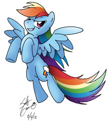 Size: 972x1082 | Tagged: safe, artist:theflamingalberto, rainbow dash, pegasus, pony, blue coat, blue wings, female, mare, multicolored mane, simple background, smiling, solo