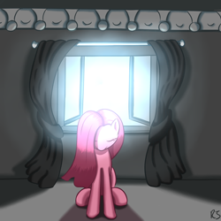 Size: 1300x1300 | Tagged: safe, artist:redesine, pinkie pie, earth pony, pony, curtains, eyes closed, pinkamena diane pie, solo, sunlight, window