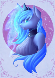 Size: 1024x1448 | Tagged: safe, artist:dunnowhattowrite, princess luna, anthro, looking at you, magic, solo