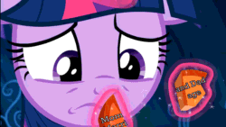 Size: 1280x720 | Tagged: safe, edit, edited screencap, screencap, twilight sparkle, twilight sparkle (alicorn), alicorn, pony, the beginning of the end, animated, broken, caption, gif, gif with captions, glowing horn, horn, implied divorce, implied elements of harmony, meme, sad, shitposting, solo