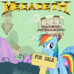 Size: 723x723 | Tagged: safe, rainbow dash, pegasus, pony, album cover, megadeth, metal, parody, peace sells but who's buying?, ponified, ponified album cover