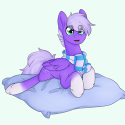 Size: 2000x2000 | Tagged: safe, artist:littledreamycat, oc, oc only, oc:infi, pegasus, pony, clothes, cute, fullshade, pillow, scarf, solo, ych result